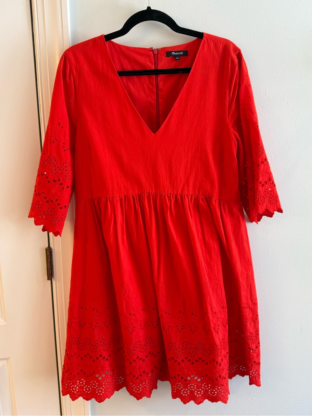 Madewell Orange V-Neck Eyelet Mini Dress